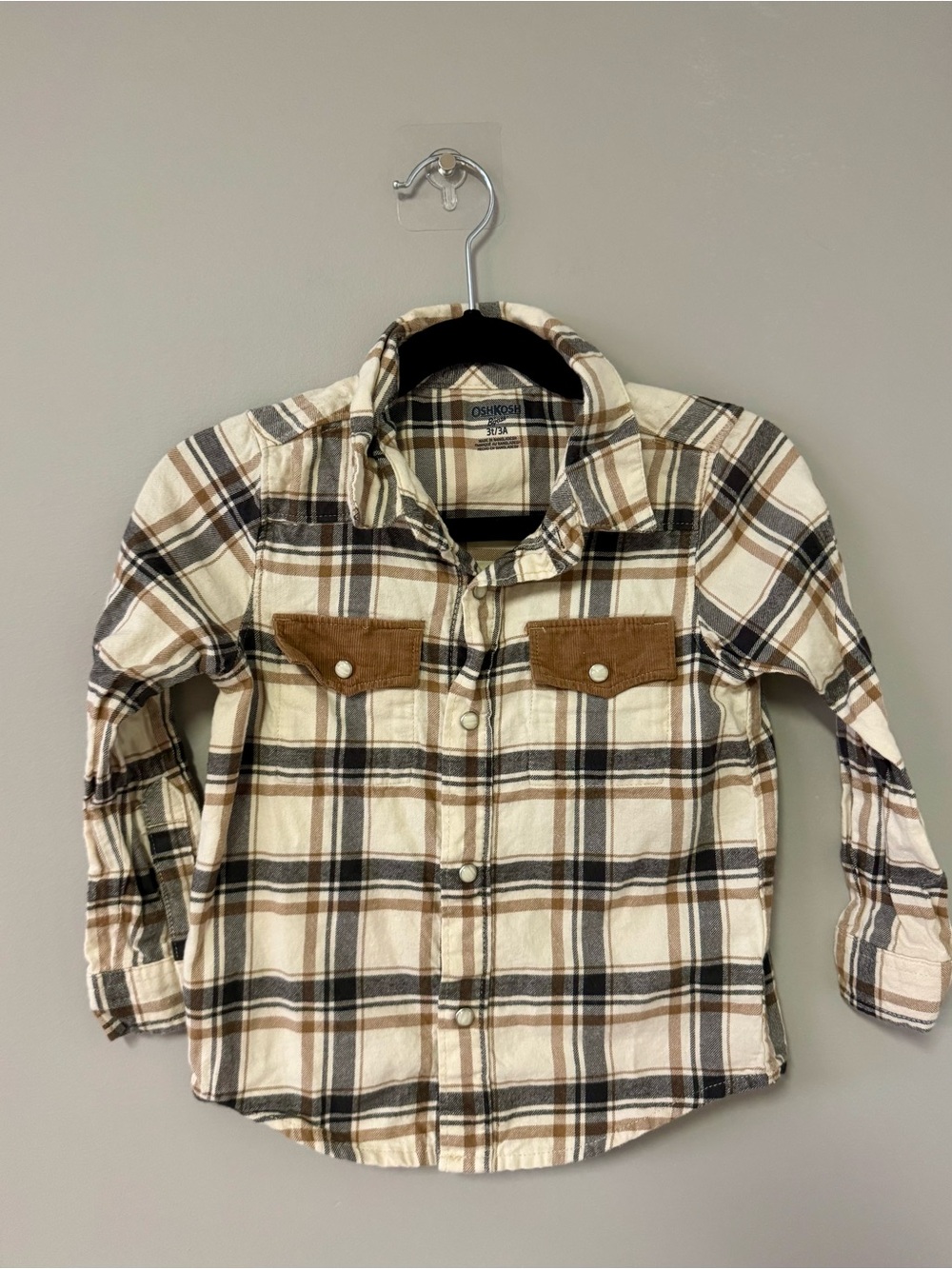 OshKosh B'gosh Cream and Brown Plaid Button-Front Shirt